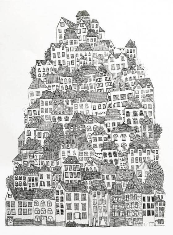 Anika Merten - Illustration, Zeichnungen- Haus um Haus II